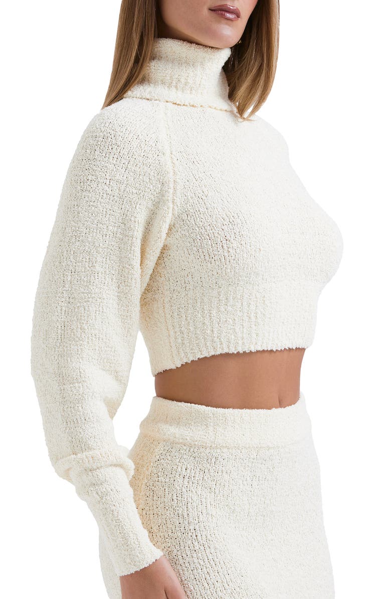 HOUSE OF CB Nyala Bouclé Crop Turtleneck Sweater, Alternate, color, Cream