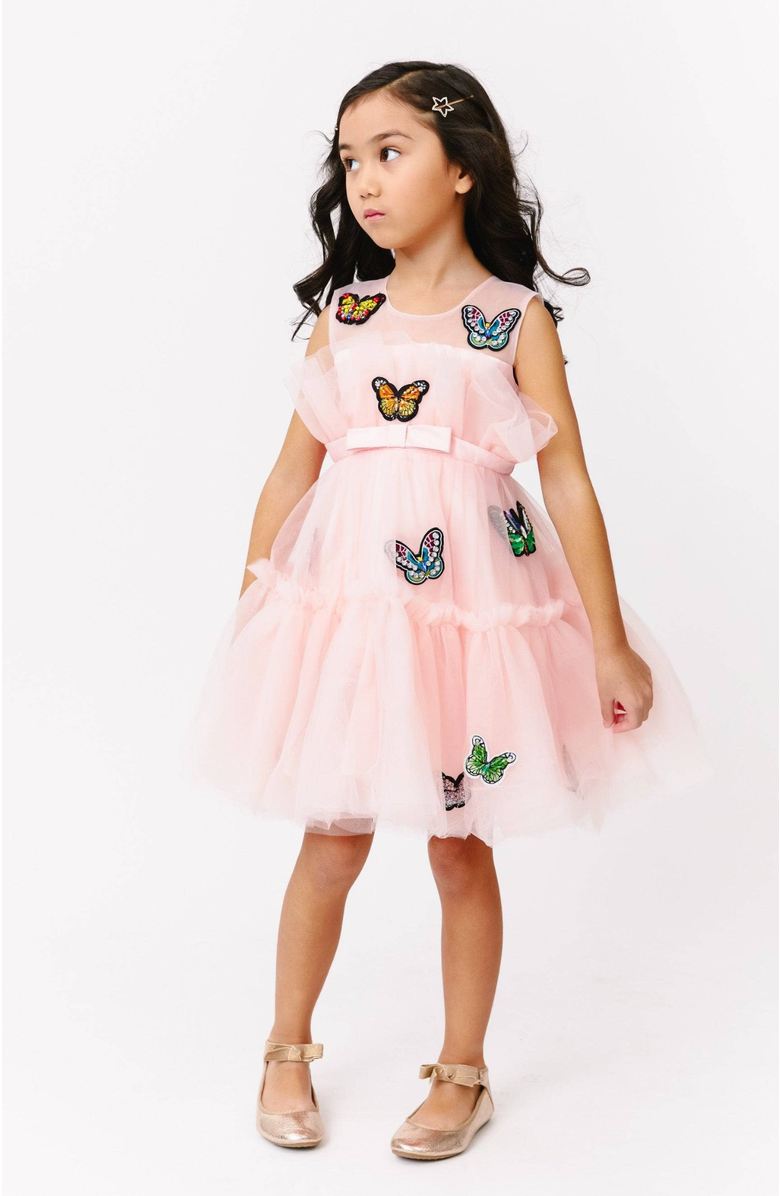 Lola + The Boys Butterfly Gem Tulle Dress, Alternate, color, Pink
