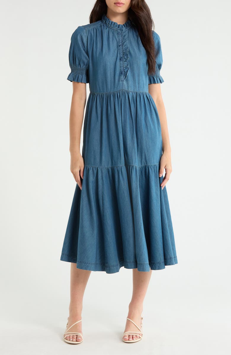 Seasalt Cornwall Feather Star Midi Dress, Main, color, Mid Wash Indigo