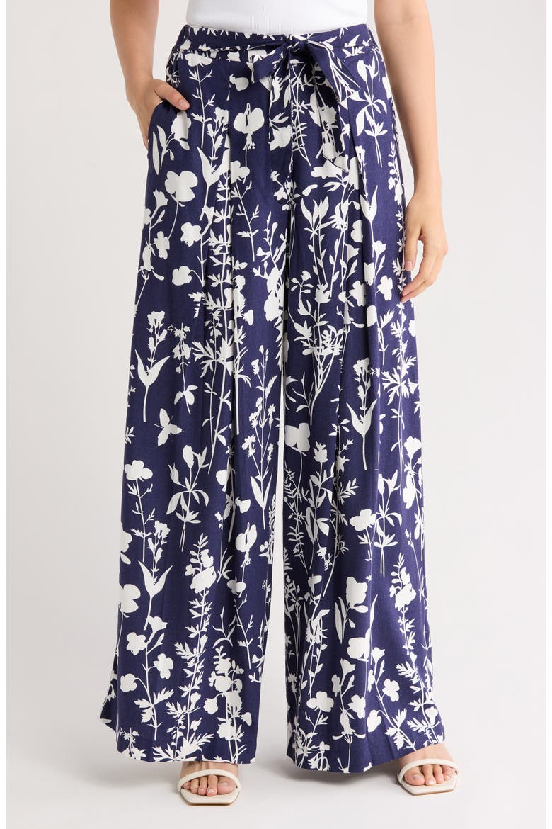 Cleo Printed Wide Leg Pants, Main, color, CLEO FLOWERS NAVY