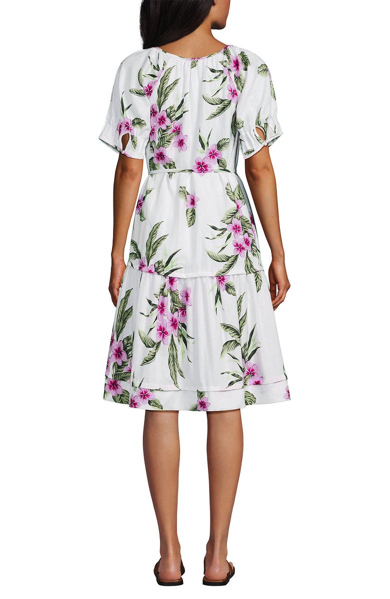 Lands' End Puff Sleeve Pleated Linen Knee Length Dress, Alternate, color, 