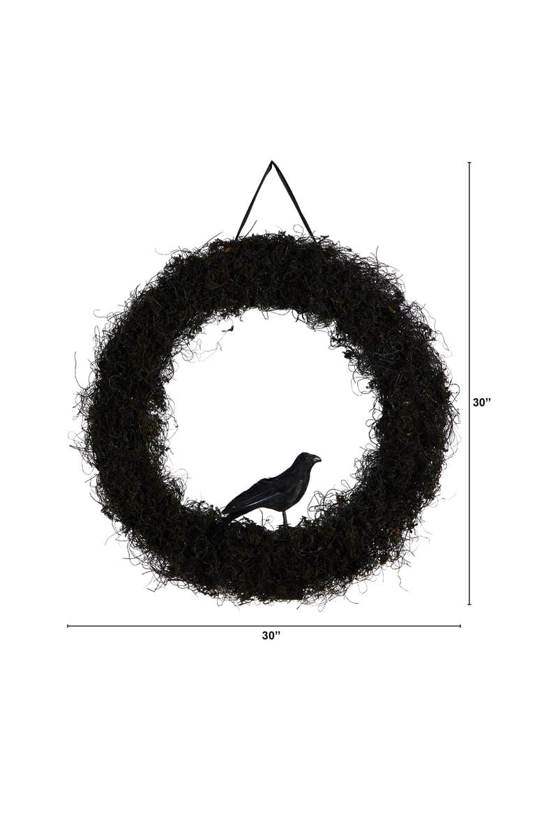 30-in Halloween Black Raven Twig Wreath, Alternate, color, Black