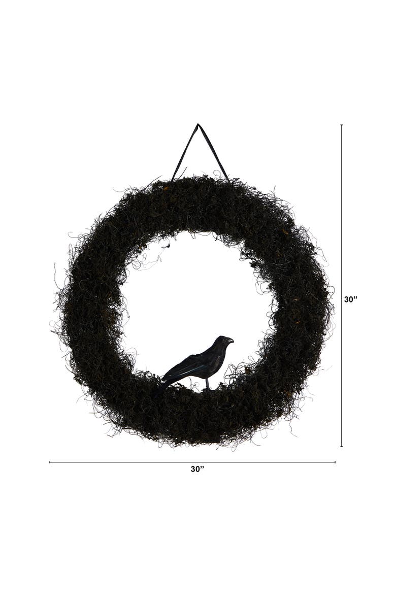 NEARLY NATURAL 30-in Halloween Black Raven Twig Wreath, Alternate, color, Black