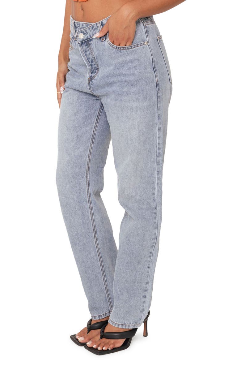 EDIKTED Crossover Boyfriend Jeans, Alternate, color, Light-Blue