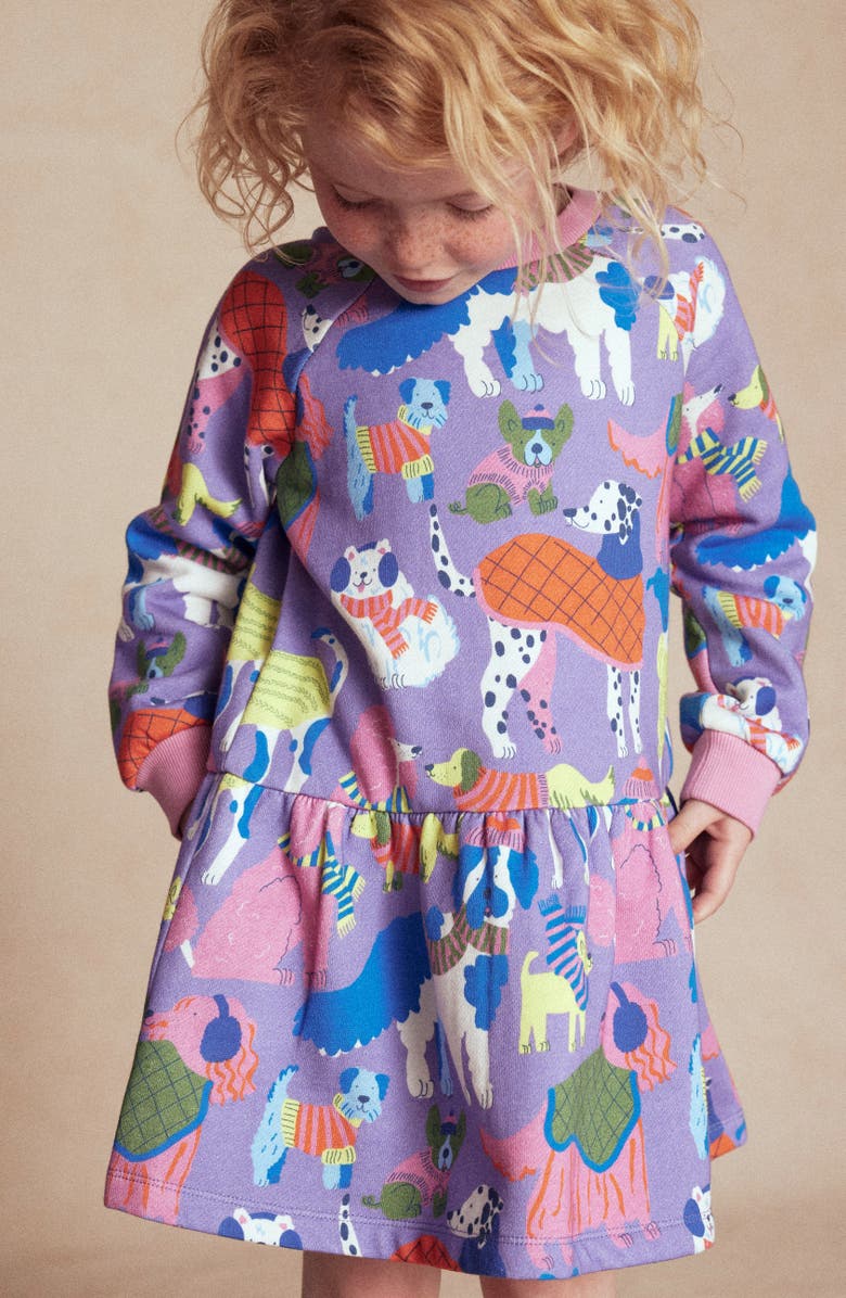 Mini Boden Kids' Cozy Sweatshirt Dress, Alternate, color, Eggshell Blue Cosy Dogs