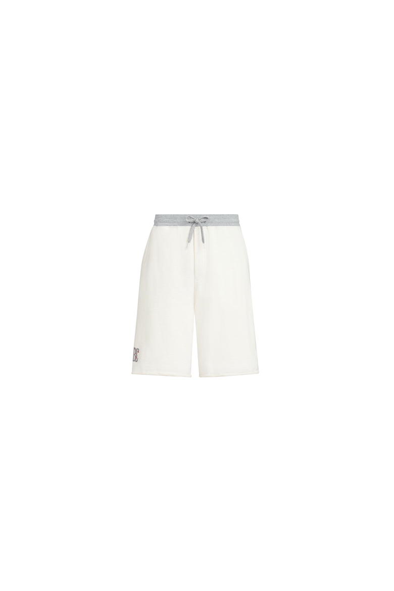 Cotton and linen mélange French terry Bermuda shorts with logo, Alternate, color, Panama