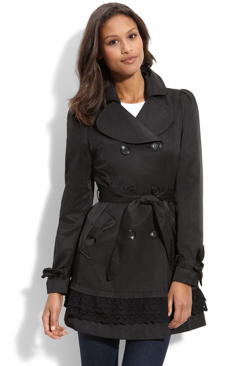 Eyelet Trim Trench, Main, color, BLACK
