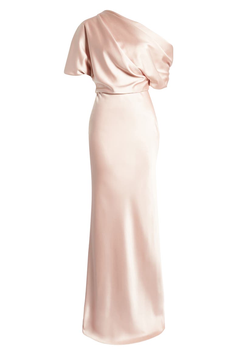 One-Shoulder Fluid Satin Gown, Alternate, color, ROSE QUARTZ