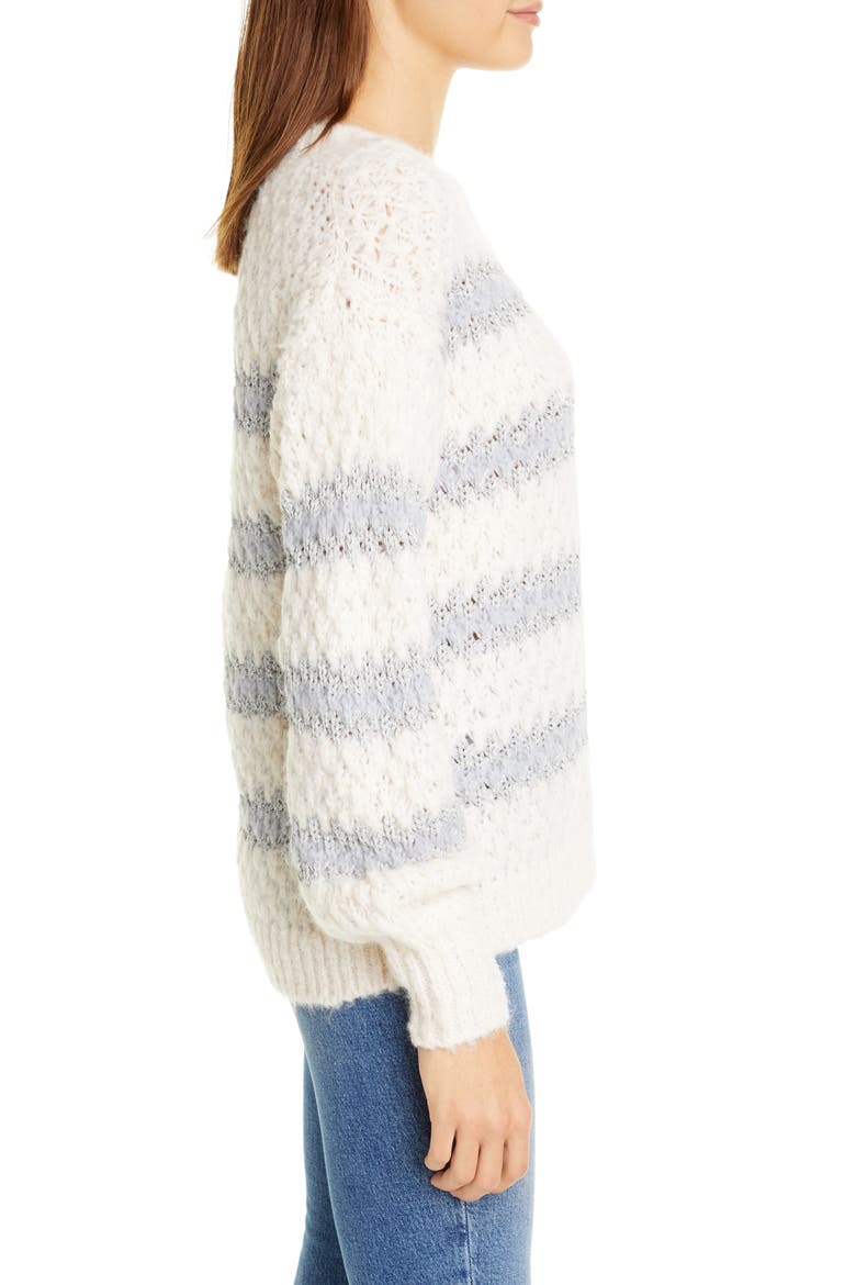 Metallic Stripe Crewneck Sweater, Alternate, color, SNOW/ SMOKE COMBO