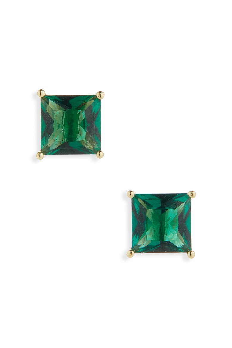 Princess CZ Stud Earrings, Main, color, EMERALD- GOLD