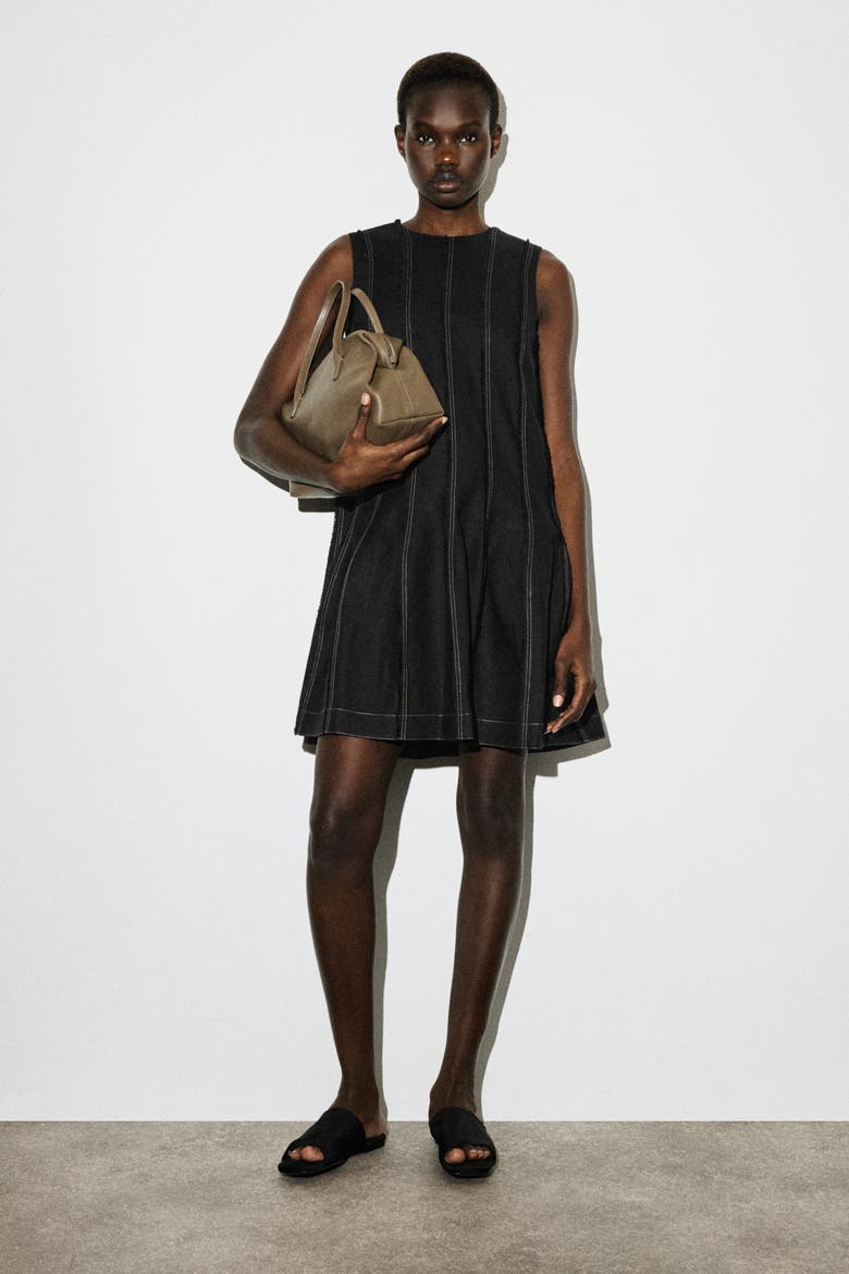 Sculpted Pleated Mini Dress, Main, color, BLACK