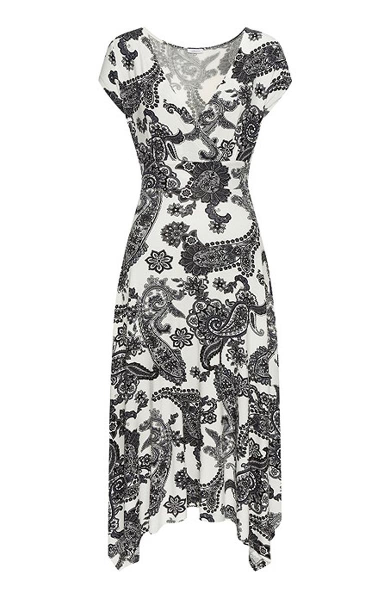 LASCANA Women's Handkerchief Hem Dress, Alternate, color, Black & White