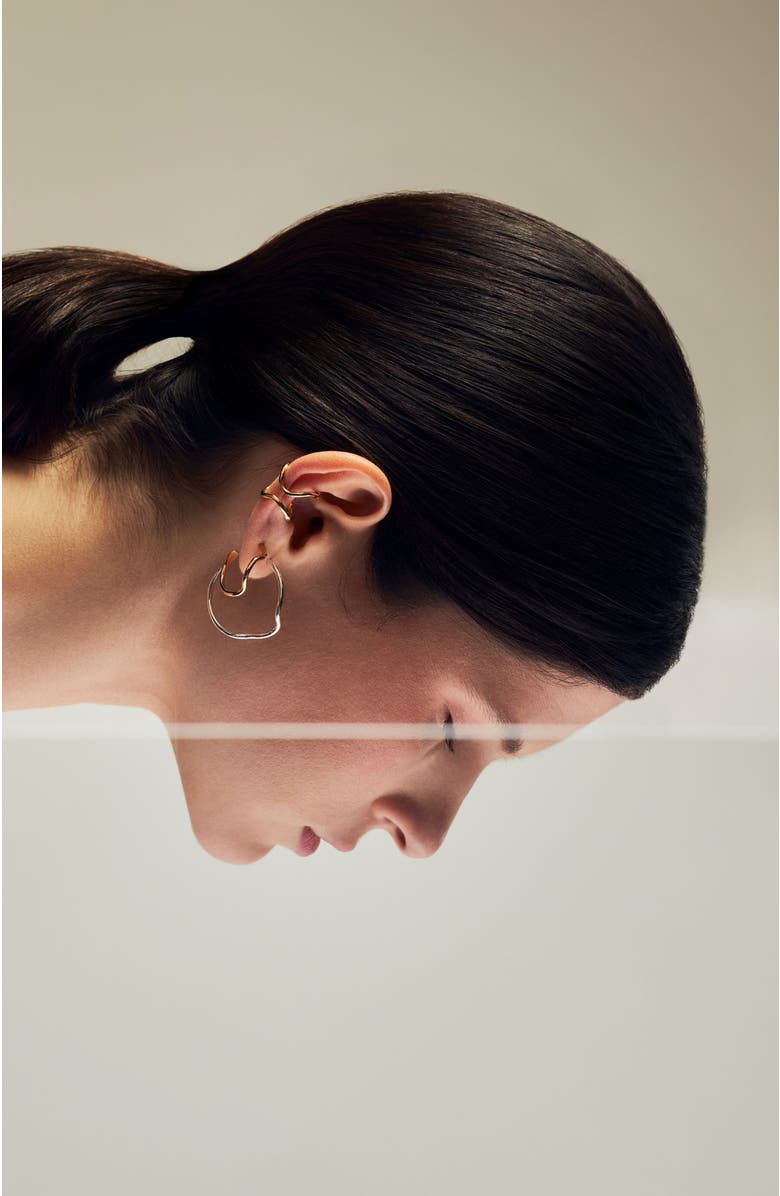 PIERETTI Noele wave hoops earrings large, Alternate, color, Gold Plate