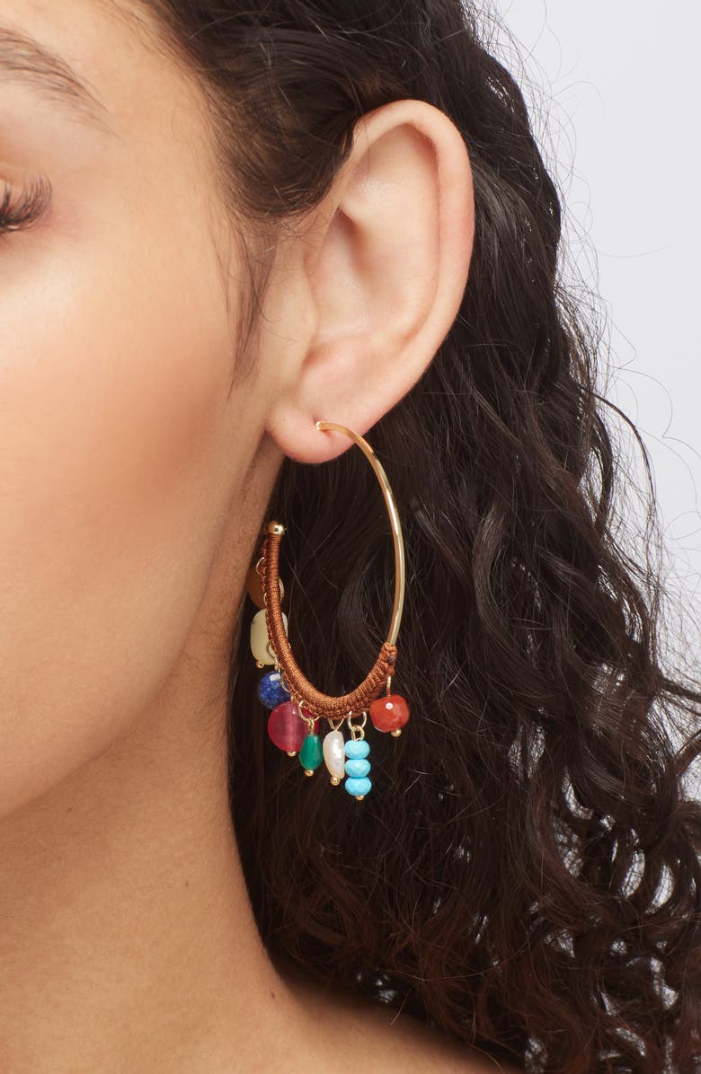 Panacea Multicharm Wrapped Hoop Earrings, Alternate, color, Gold Multi