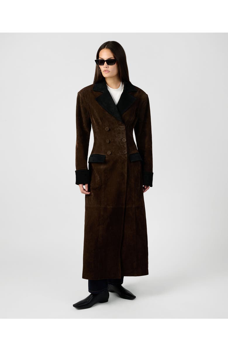 WeWoreWhat Premium Double Breasted Suede Coat, Main, color, Chocolte Brw/Bk