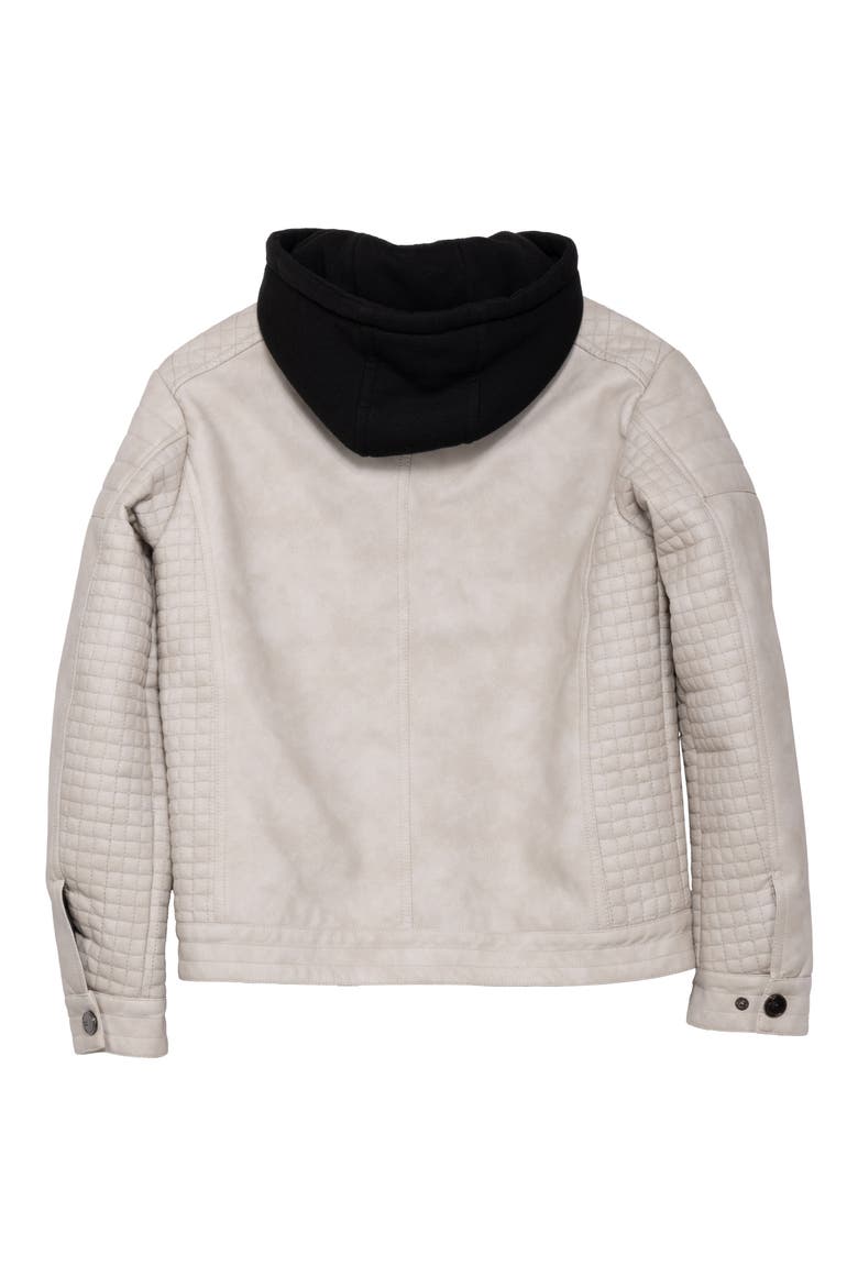 Kids' Hooded Faux Leather Moto Jacket, Alternate, color, STONE