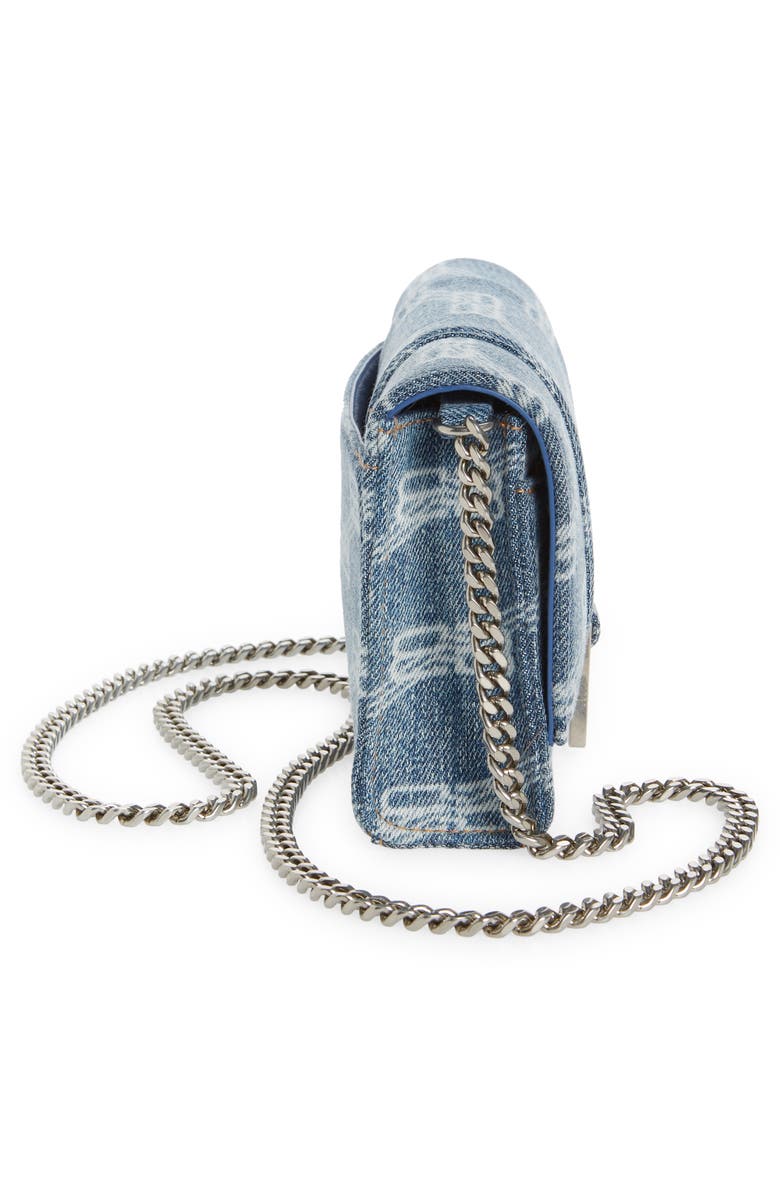 Balenciaga Hourglass License Logo Denim Wallet on a Chain, Alternate, color, 
