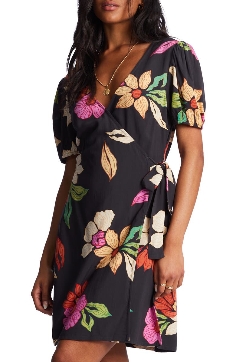Billabong Hot Tropics Floral Wrap Minidress, Main, color,