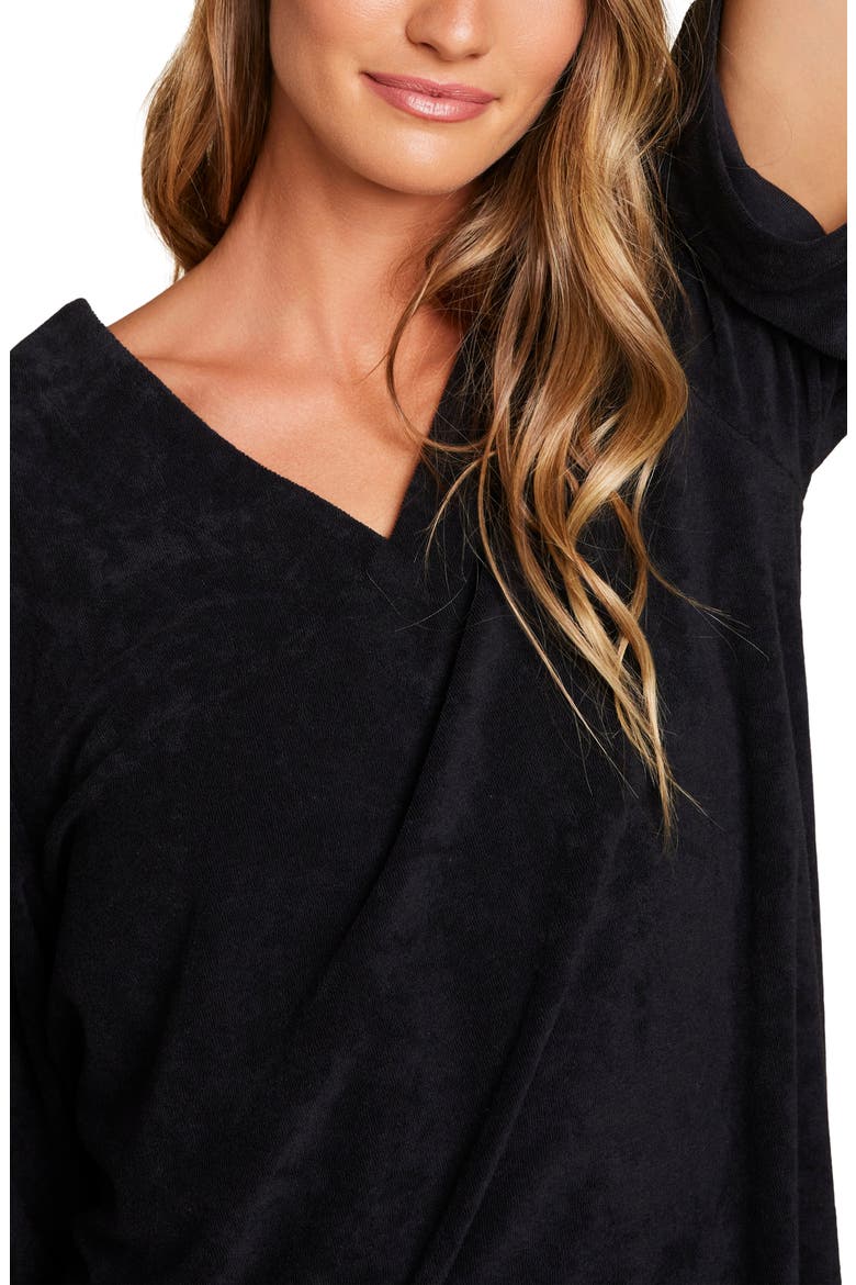 Cozy Terry® Double V Caftan Nightgown, Alternate, color, BLACK