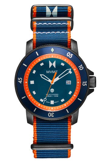 Mvmt Cali Diver Solar Nylon Strap Watch, 40mm In Blue