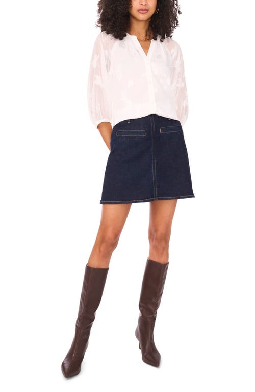 Vince Camuto Embroidered Front Button Top In White