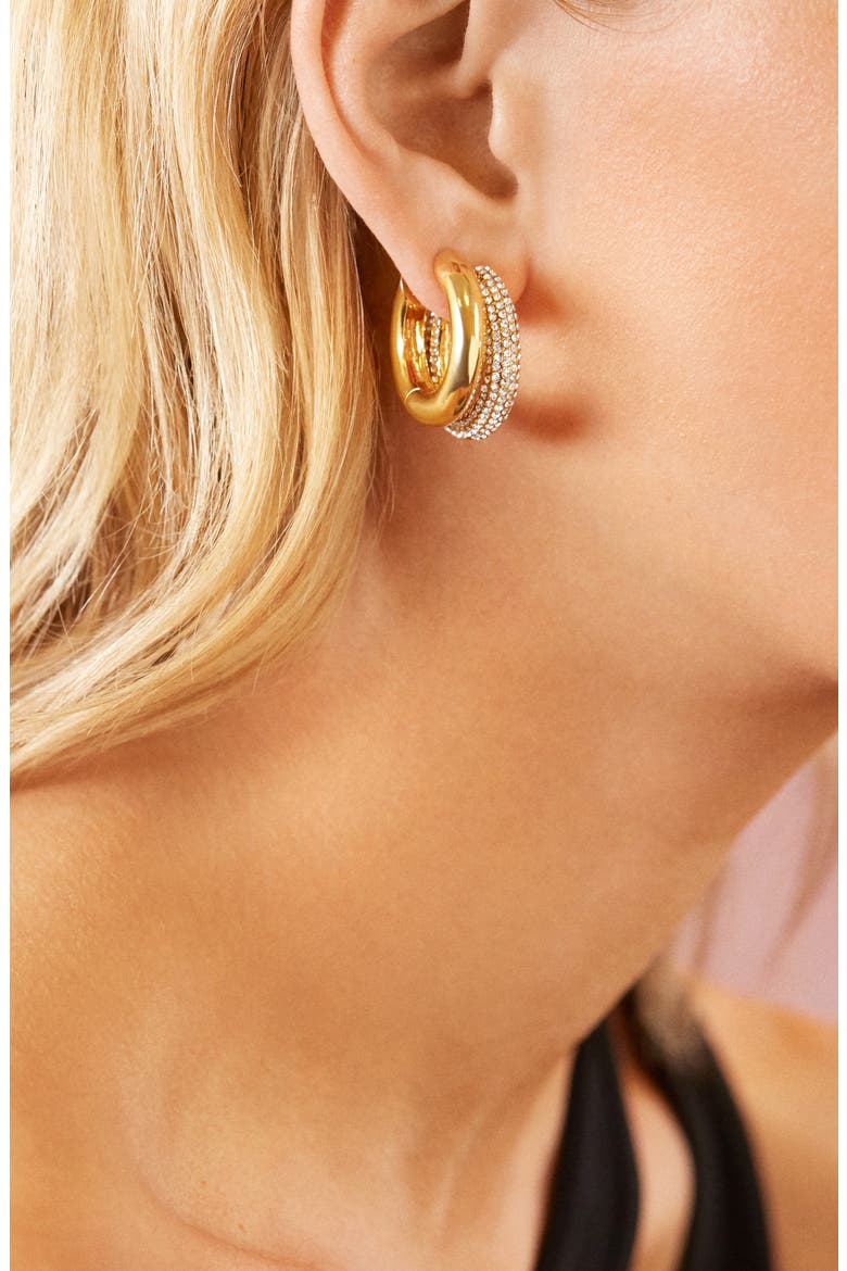 Set of 2 Polished & Pavé Hoop Earrings, Alternate, color, GOLD