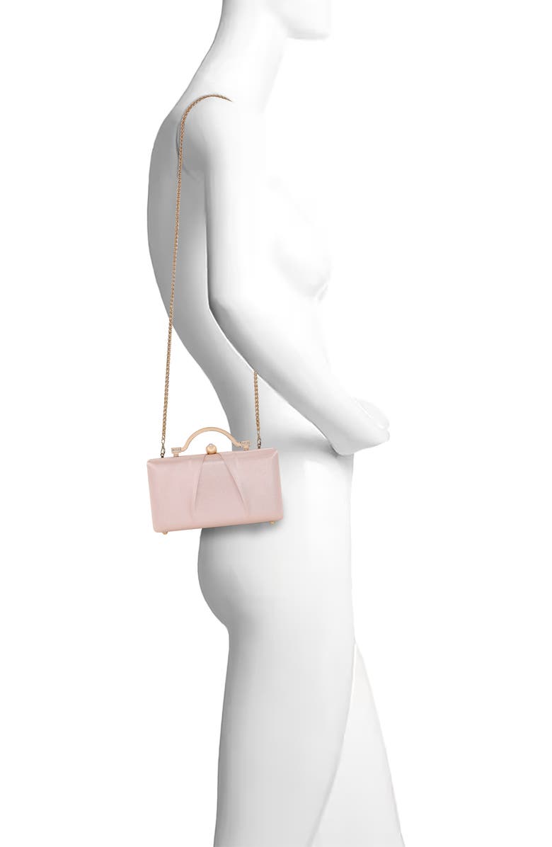 Jewel Badgley Mischka Emma Satin Minaudiere with Outer Pocket, Alternate, color, Champagne