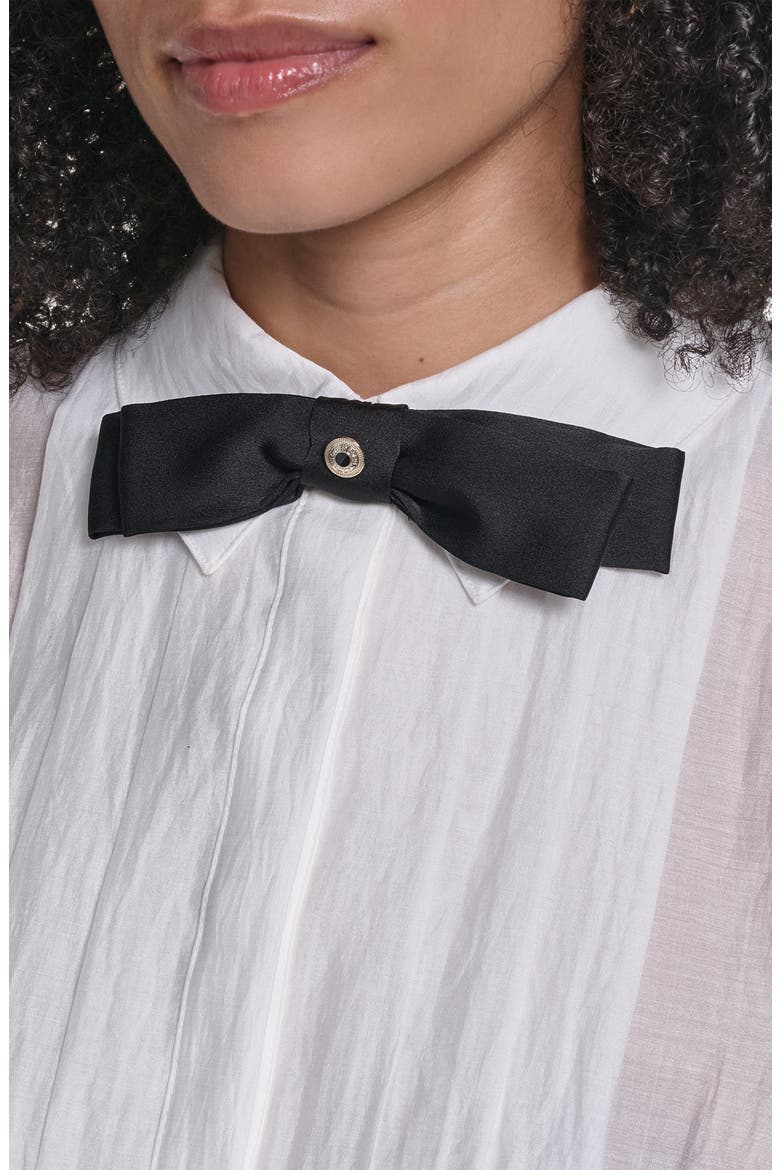 Pleated Bow Organza Shirt, Alternate, color, SOFT WHITE