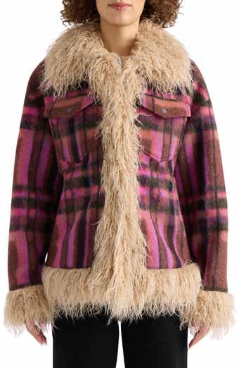 Jazz Faux Wool Shacket with Faux Fur Trim
