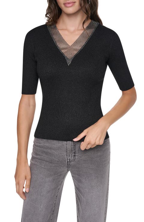 Crystal Embellished Metallic Sweater