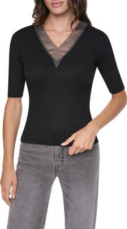 DKNY Crystal Embellished Metallic Sweater
