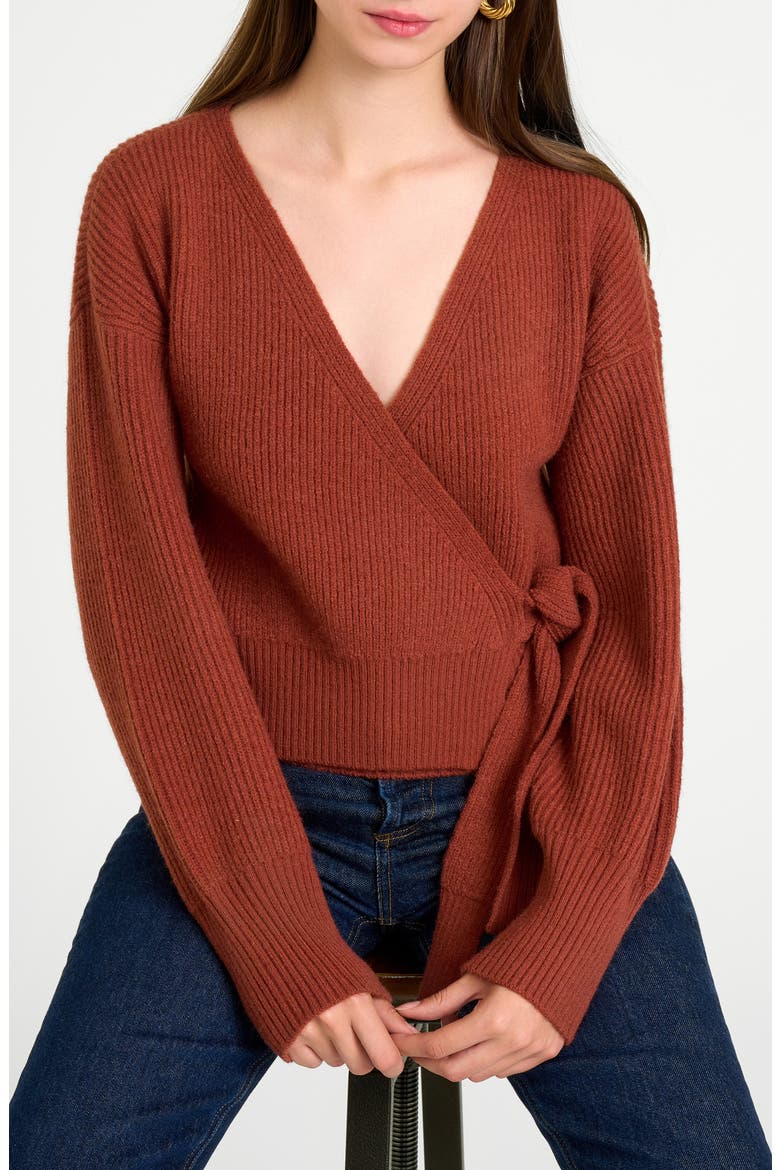 Terri Bouclé Rib Wrap Sweater, Alternate, color, BURNT SIENNA