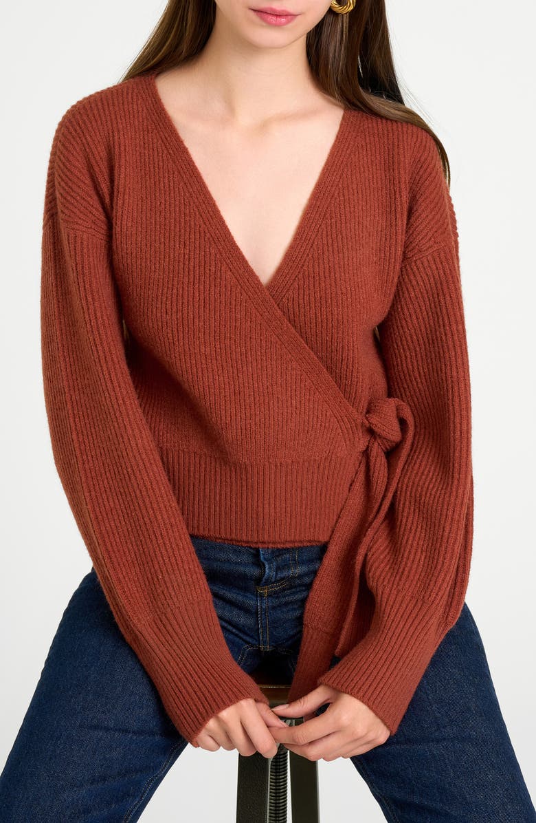 WAYF Terri Bouclé Rib Wrap Sweater, Alternate, color, Burnt Sienna