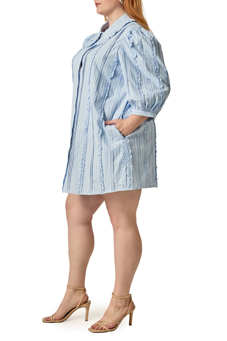 Pintuck and Ruffle Striped Shirtdress, Alternate, color, BLUE