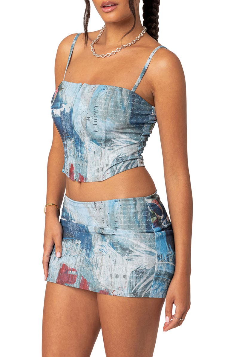 EDIKTED Love Letter Mesh Corset Top, Alternate, color, Blue