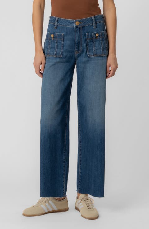 Meg Raw Hem High Waist Ankle Wide Leg Jeans