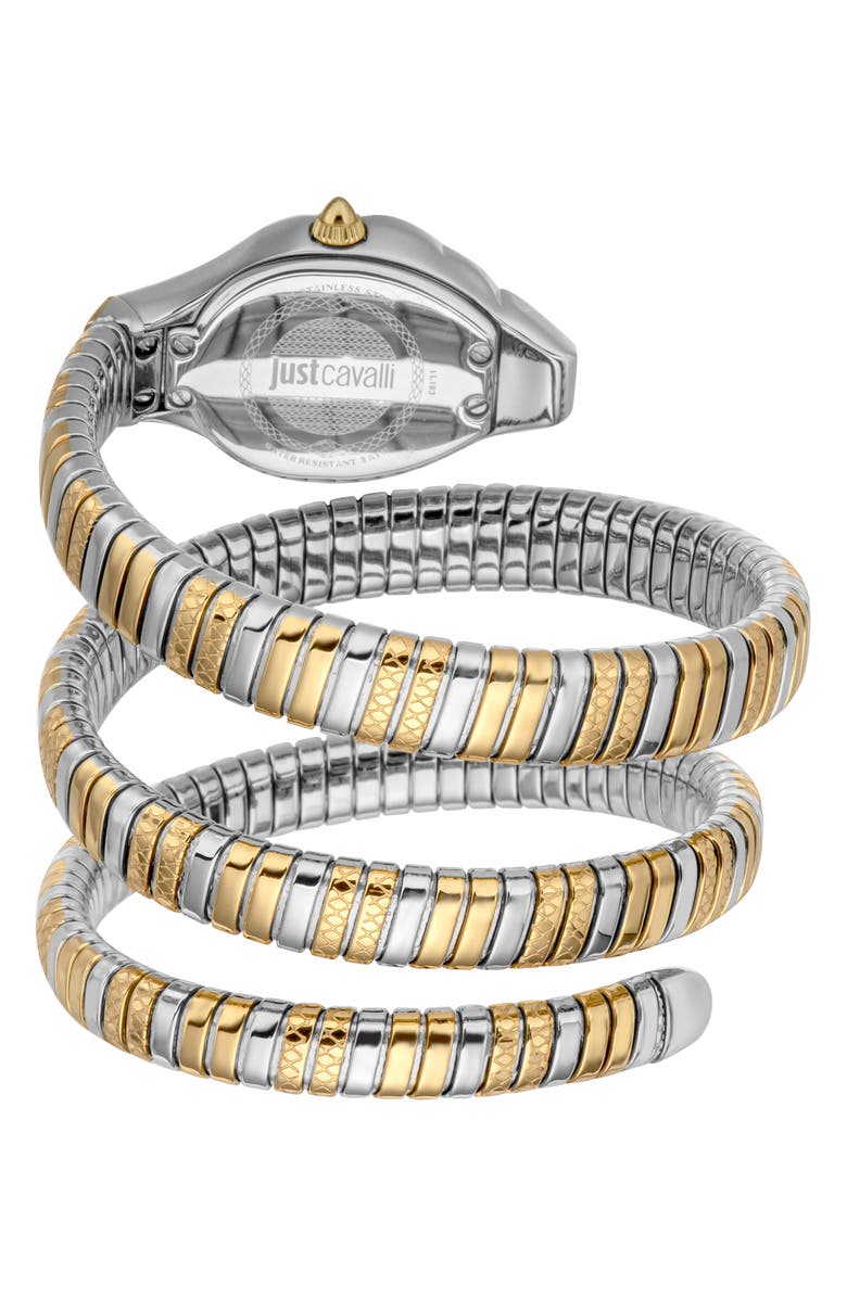 Just Cavalli Snake Bracelet Watch, 22mm x 35mm, Alternate, color, Two Tone Silver / Gold