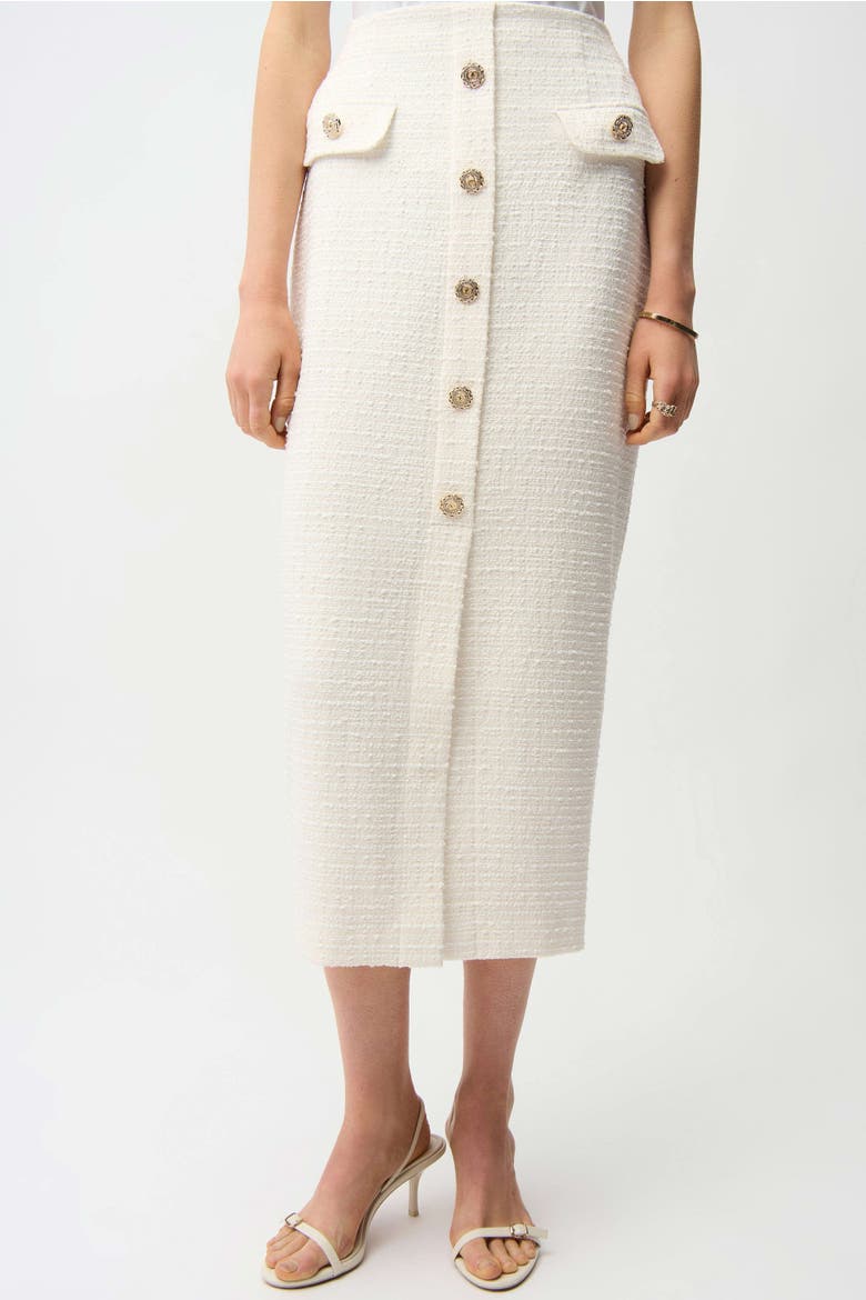 Bouclé Pencil Skirt With Gold Buttons, Main, color, Off-White