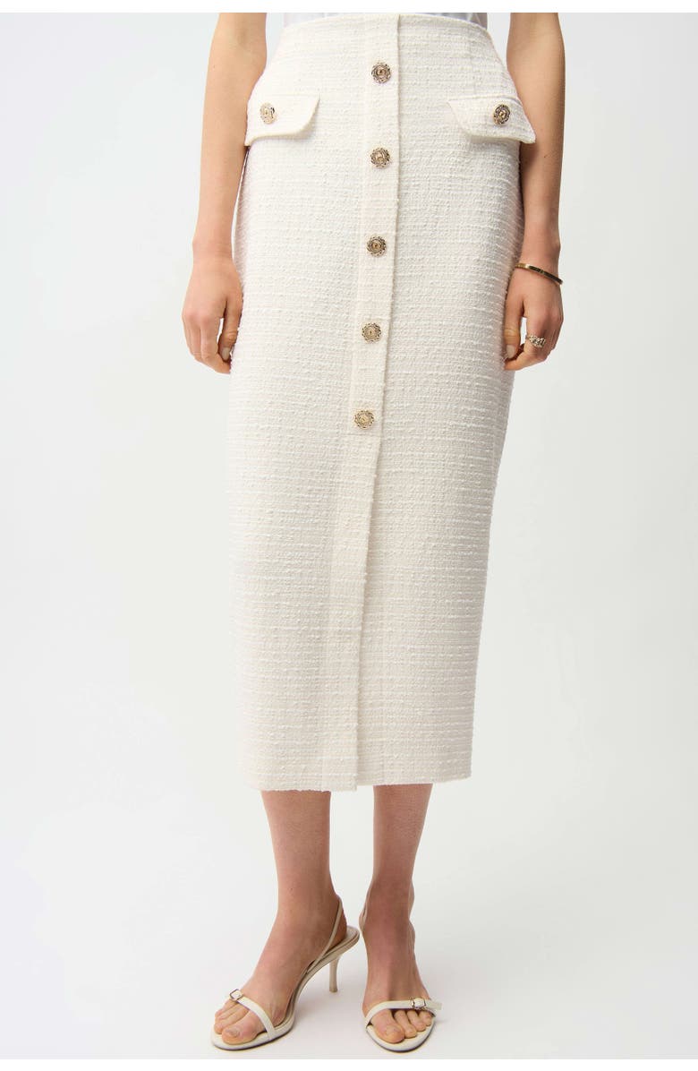 Joseph Ribkoff Bouclé Pencil Skirt With Gold Buttons, Main, color, Off-White