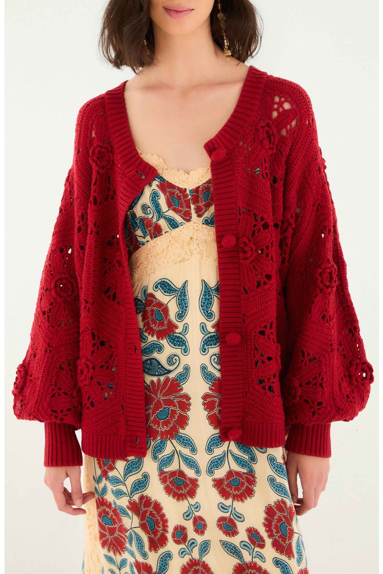 Floral Crochet Cardigan, Main, color, RED