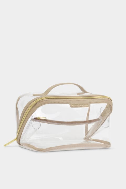 Large Clear Makeup And Toiletry Bag In Light Taupe