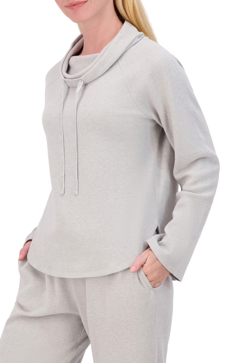 Lucky Brand Funnel Neck Long Sleeve Waffle Knit Top, Alternate, color, Heather Grey