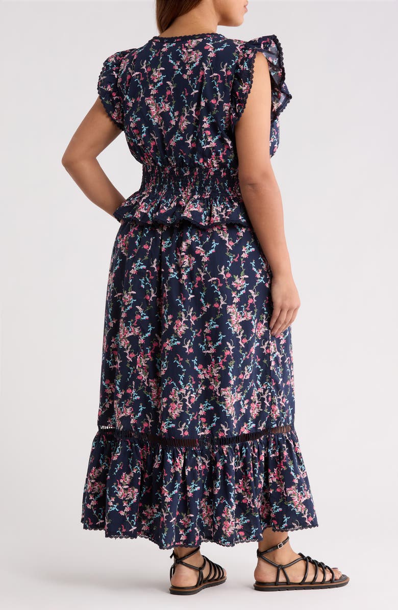 Treasure & Bond Floral Flutter Sleeve Peplum Maxi Dress, Alternate, color, Navy Lilibet Floral