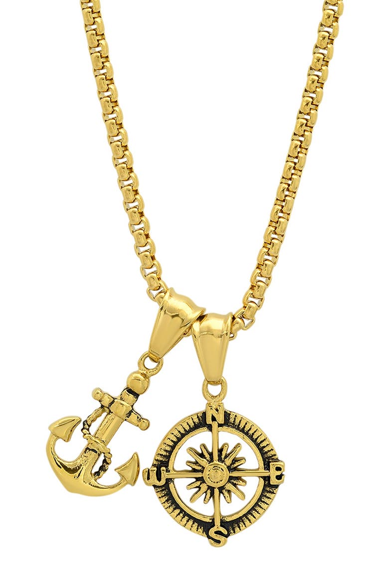 18K Yellow Gold Plated Anchor & Compass Pendant Necklace, Alternate, color, YELLOW