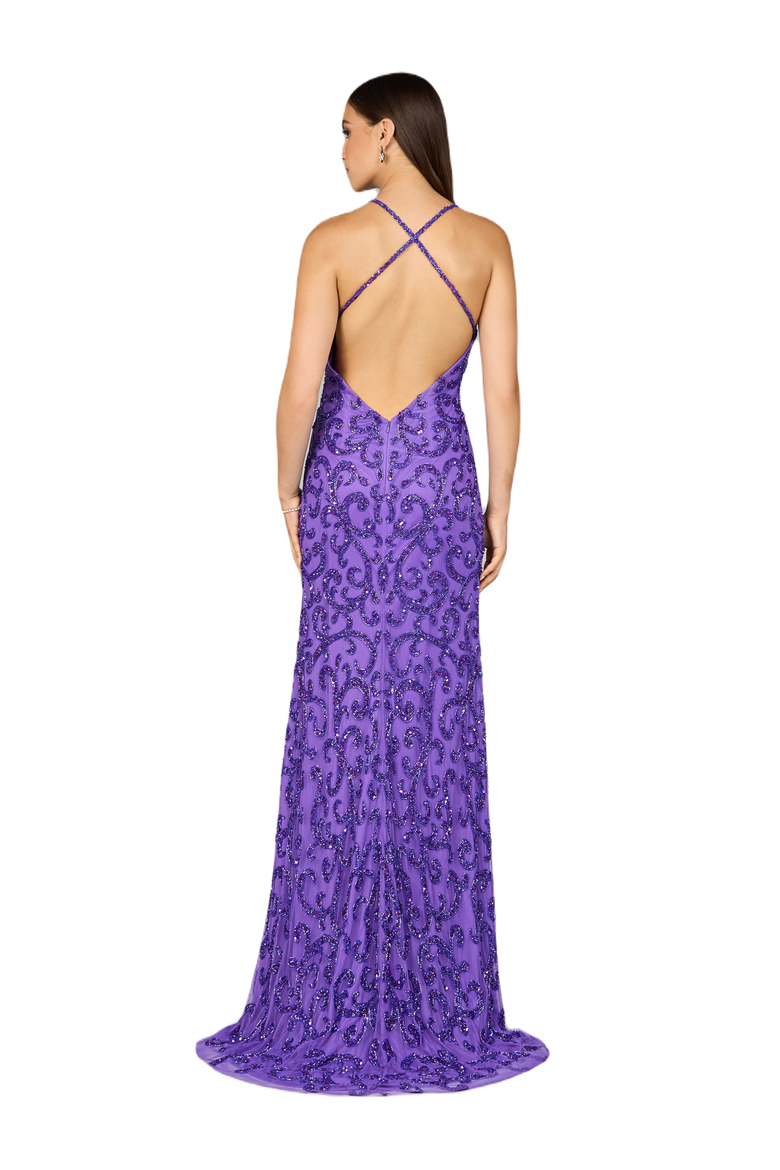 Sultry Beaded Gown with Slit, Alternate, color, Purple