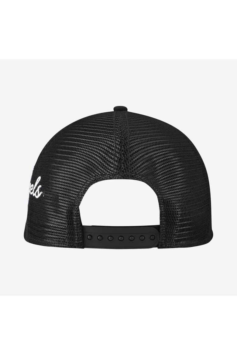 Men's New Era Black Los Angeles Angels Side Script 9FORTY A-Frame Trucker Adjustable Hat, Alternate, color, Black