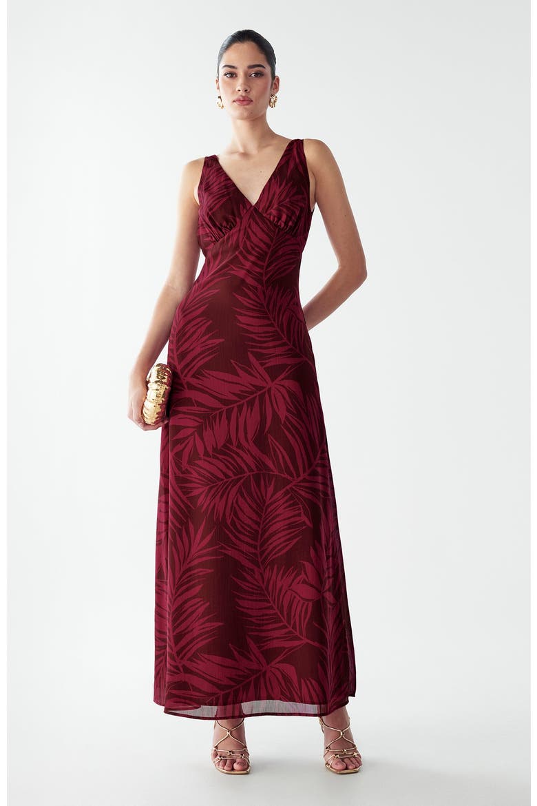 Chelsea Dress, Alternate, color, Burgundy Palms