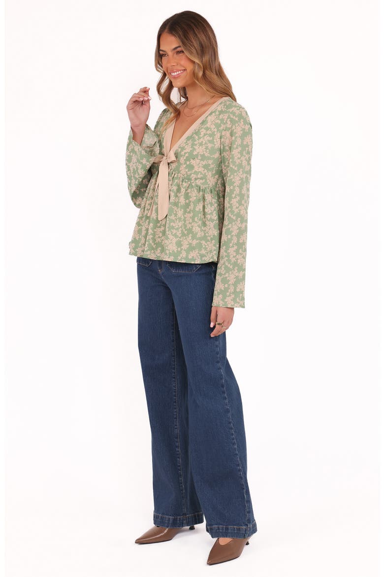 Reeva Tie Front Top, Alternate, color, GREEN FLORAL