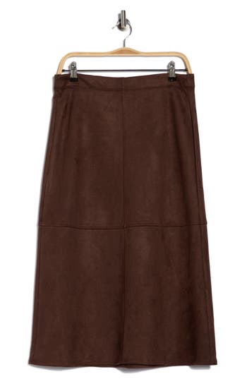 Max Studio Faux Suede A-line Midi Skirt In Green