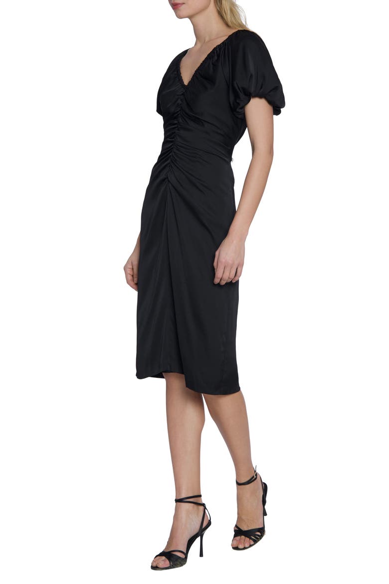 Ruched Puff Sleeve Sheath Dress, Alternate, color, BLACK